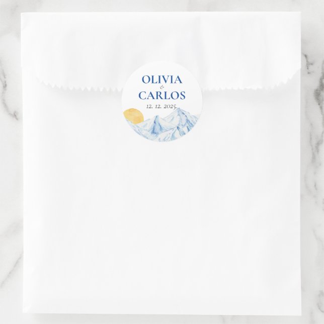 Sticker Rond Ski Mariage Aquarelle Paysage de montagne (Sac)