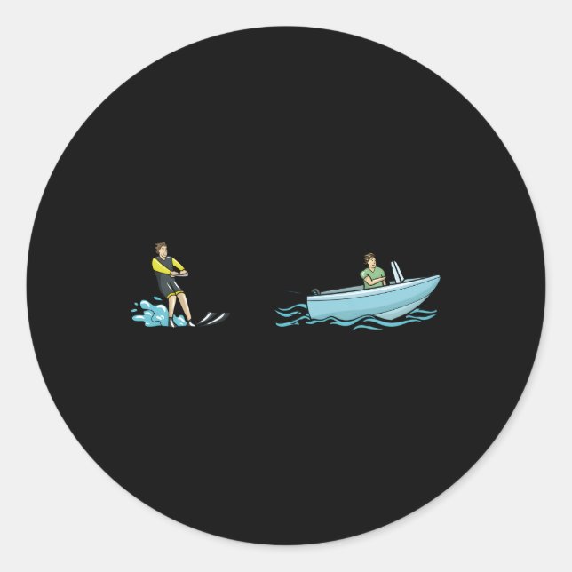 Sticker Rond Ski nautique Illustration Waterski Love Skiing (Devant)
