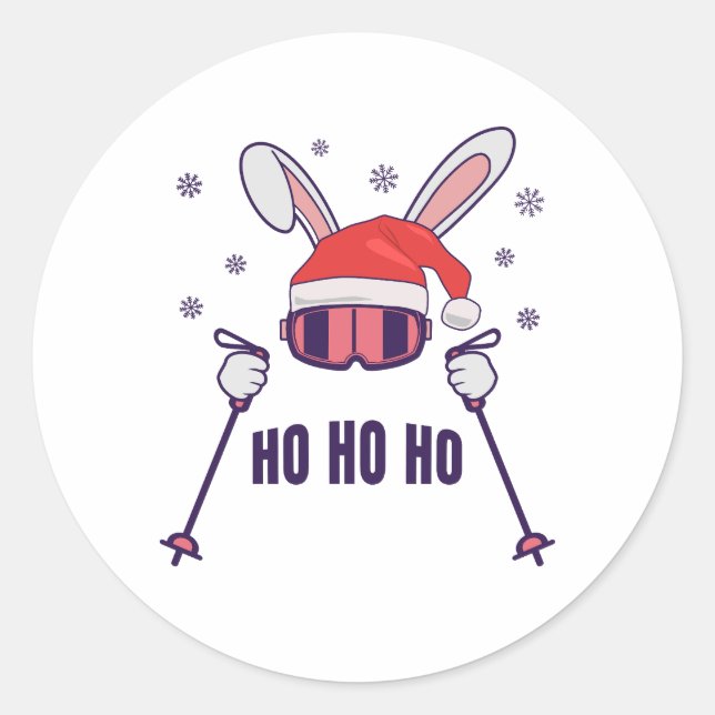 Sticker Rond Ski Père Noël Rabbit avec Santa Hat et bâtons de s (Devant)