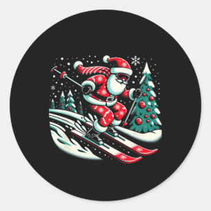 Sticker Rond Ski Père Noël Ski de Noël Sport d'hiver X-mas Paja