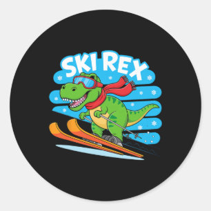 Sticker Rond Ski Rex drôle de dinosaure de ski conception de sp