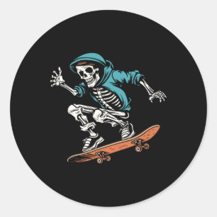 Sticker Rond Ski Skeleton Halloween Skateboarder Hommes