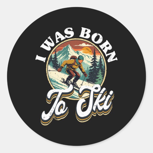Sticker Rond Ski Ski Alpin Sport d'Hiver  (Devant)