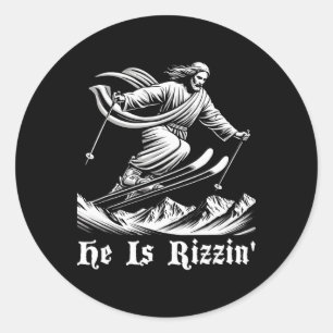 Sticker Rond Ski Ski Jésus-Christ Skis Rizzin 'Neige Christi