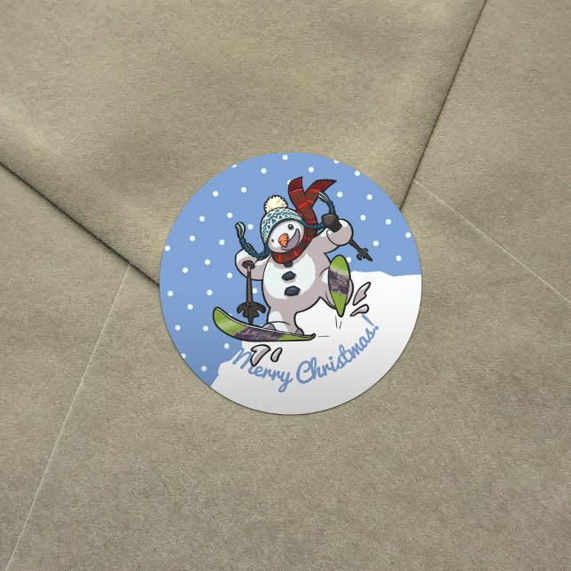 Sticker Rond Ski Snowman En Laine Casquette De Noël Cartoon (Créateur téléchargé)
