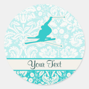 Sticker Rond Ski turquoise de neige