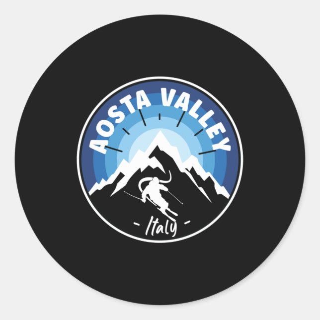 Sticker Rond Ski Vallée d'Aoste Italie Bleue (Devant)