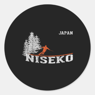 Sticker Rond Ski vintage à Niseko au Japon dans le style des an