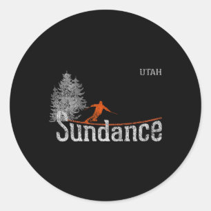 Sticker Rond Ski vintage à Sundance Utah style des années 80