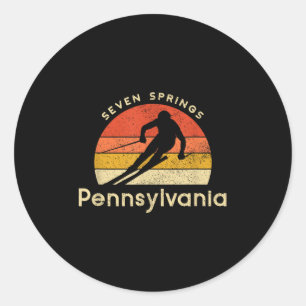 Sticker Rond Ski vintage Seven Springs Pennsylvania Mountain
