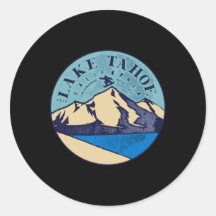 Sticker Rond Ski vintage sur le lac Tahoe Montagnes enneigées