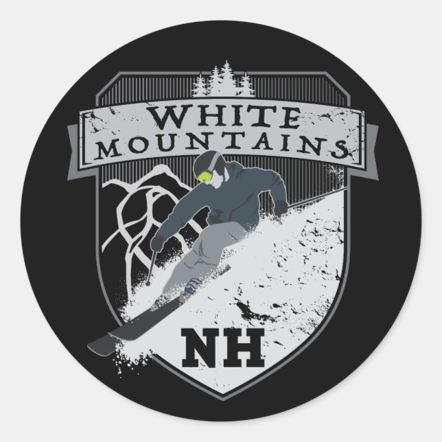 Sticker Rond Ski White Mountains, NH (Devant)