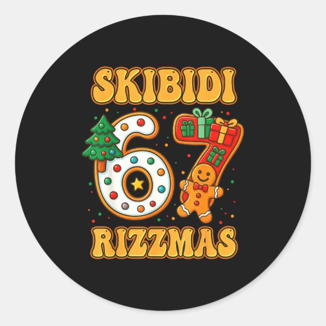 Sticker Rond Skibidi 67 Rizzmas Funny Six Seven Meme Christmas  (Devant)