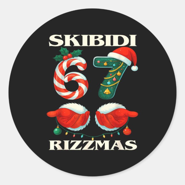 Sticker Rond Skibidi Rizzmas 67 Christmas Six Seven Xmas Funny  (Devant)