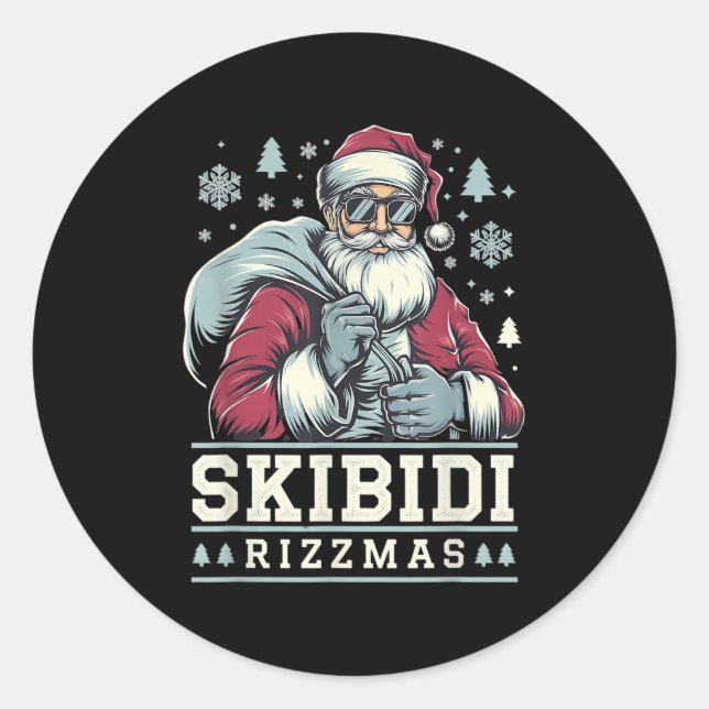Sticker Rond Skibidi Rizzmas Cool Santa Funny Christmas Rizz Ri (Devant)