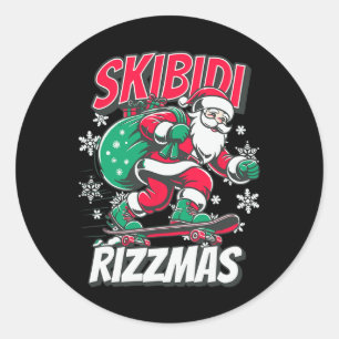 Sticker Rond Skibidi Rizzmas Funny Père Noël Rizz Patinage de N