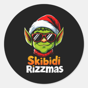 Sticker Rond Skibidi Rizzmas Noël Rizz Elf Drôle de Noël 