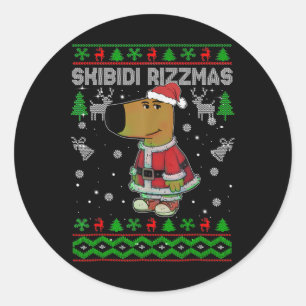 Sticker Rond Skibidi Rizzmas Noël Rizz Santa Pull de Noël Moche