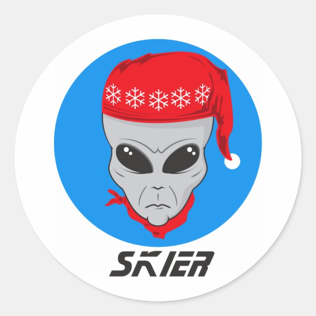 Sticker Rond Skier Alien (Devant)