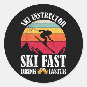 Sticker Rond Skier Ski Rapide Bois Plus Vite Moniteur de Ski
