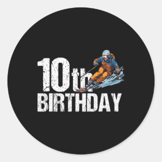 Sticker Rond Skieur 10e Anniversaire Ski Garçon Fille 10e Anniv