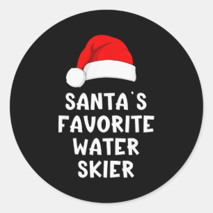 Sticker Rond Skieur aquatique préféré de Noël du Père Noël Ski