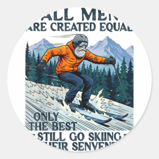 Sticker Rond Skieur faisant du ski pour son 70ème anniversaire 