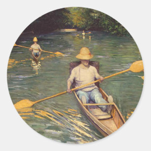 Sticker Rond Skiffs vintages de Gustave Caillebotte sur les Yer