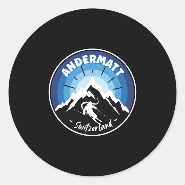Sticker Rond Skiing In Andermatt Switzerland Blue (Devant)