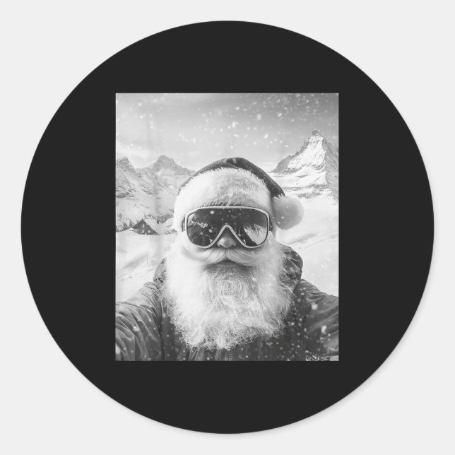 Sticker Rond Skiing Santa Selfie Christmas  (Devant)
