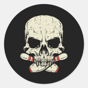 Sticker Rond Skull Bowling Pins Skeleton Head Bowler Hommes gar