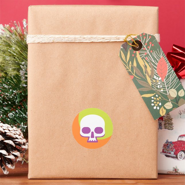 Sticker Rond Skull Icon White Orange Classic (Créateur téléchargé)