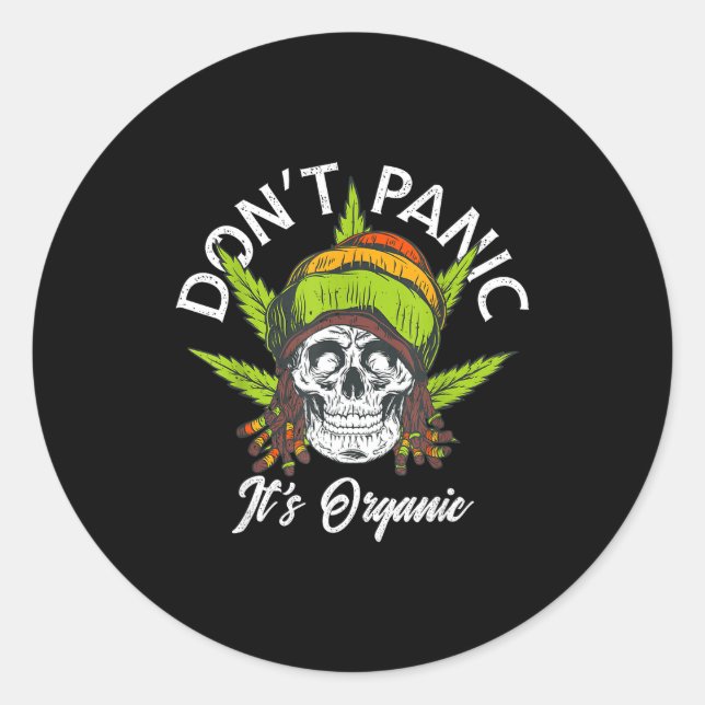 Sticker Rond Skull Jamaica Rasta Funny Don´t Panic It´s Organic (Devant)