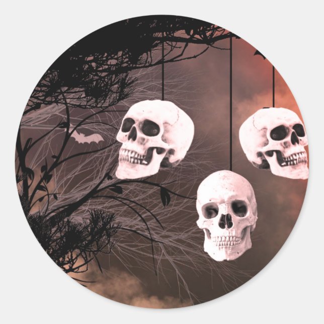 Sticker Rond Skull Skeleton Halloween Soirée Noire (Devant)