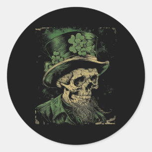 Sticker Rond Skull Skeleton - Leprechaun St. Patrick's Day Sain