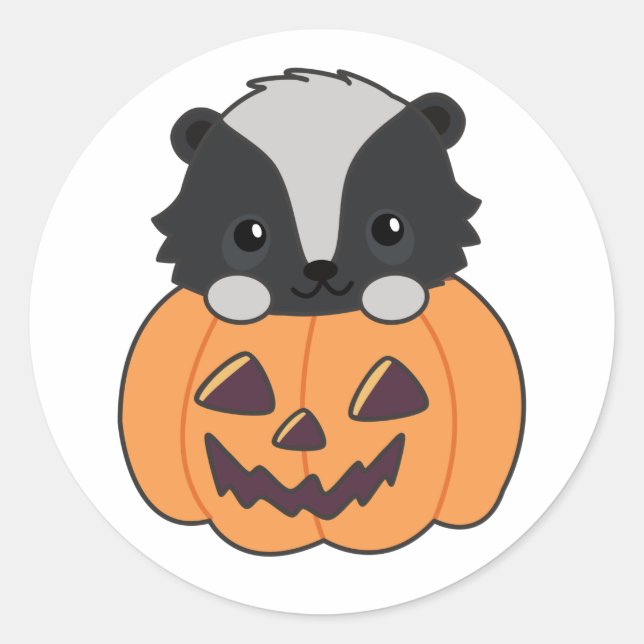 Sticker Rond Skunk Citrouille mignonne Skunks Happy Halloween C (Devant)