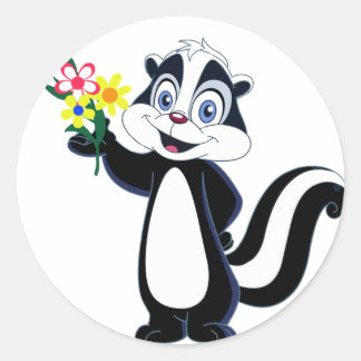 Sticker Rond Skunk conviviale avec fleurs