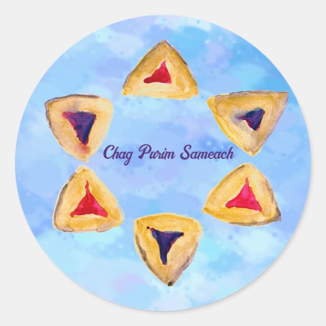 Sticker Rond Sky Blue Purim Hamantaschen (Devant)