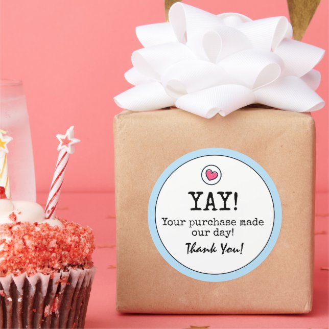 Sticker Rond Sky Blue Retro avec Merci Heart Business (Fête)