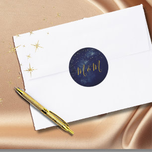 Sticker Rond Sky Moon Gold Stars Mariage bleu