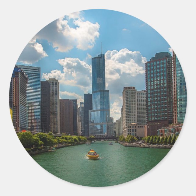 Sticker Rond Skyline Chicago (Devant)