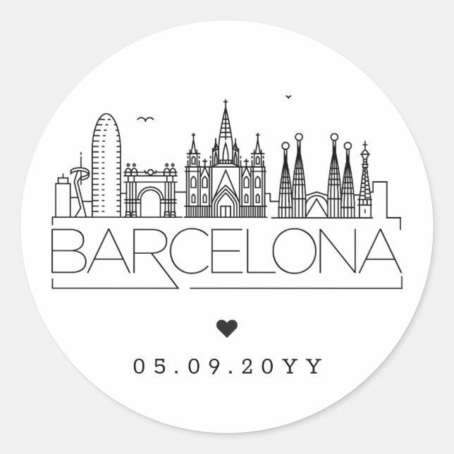 Sticker Rond Skyline de Barcelone | Date Mariage (Devant)