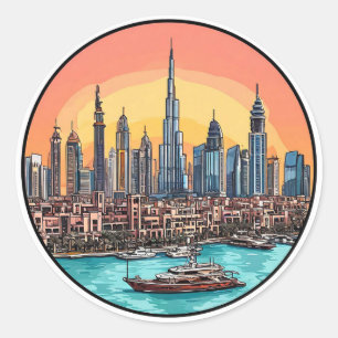 Sticker Rond Skyline de Dubaï City avec gratte-ciel