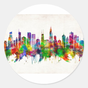 Sticker Rond Skyline de l'Illinois
