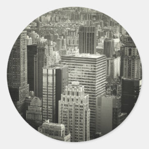 Sticker Rond Skyline New York City en noir et blanc