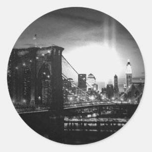 Sticker Rond Skyline New York noir et blanc