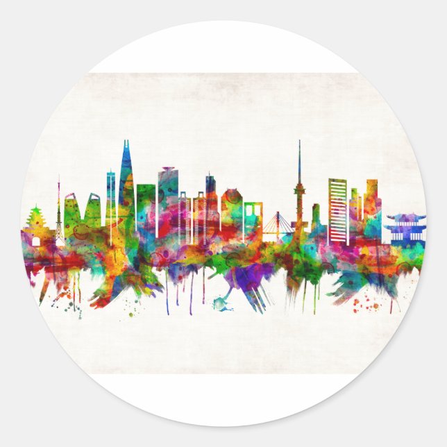 Sticker Rond Skyline Séoul Corée du Sud (Devant)