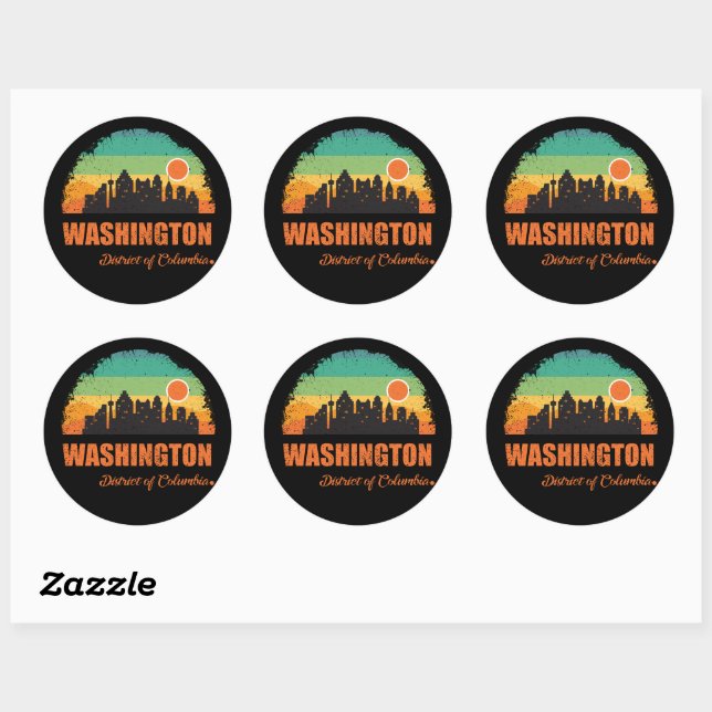 Sticker Rond Skyline Vintage Retro Sunset (Feuille)