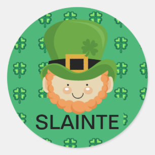 Sticker Rond Slainte Leprechaun et shamrocks