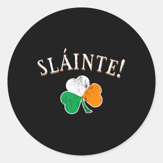 Sticker Rond Slainte Toast Irlande Drapeau Shamrock St. Patrick (Devant)